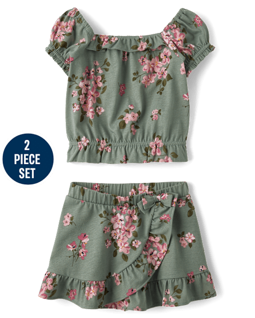Toddler Girls Floral Ruffle 2-Piece Outfit Set
