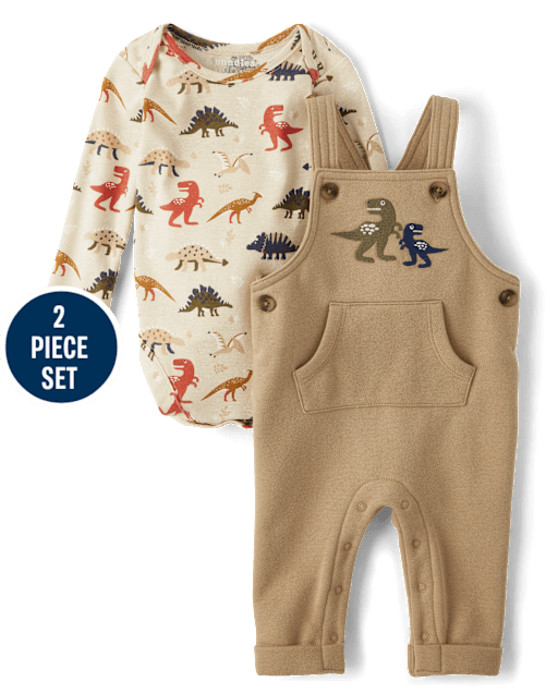 Baby Boys Embroidered Dino Overalls 2-Piece Playwear Set