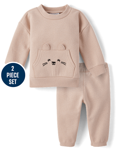 Baby Girls Bear Premium Fleece 2-Piece Playwear Set