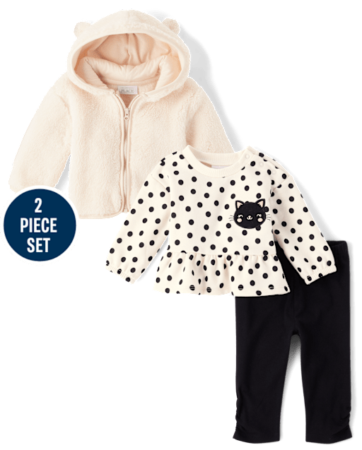 Baby Girls Applique Cat 3-Piece Outfit Set