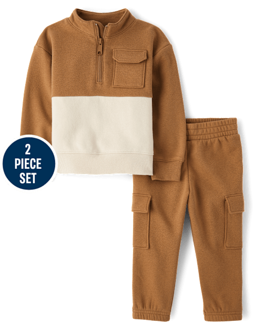 Baby And Toddler Boys Colorblock Premium Fleece 2-Piece Outfit Set