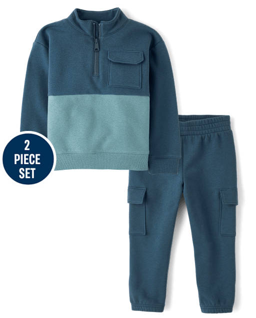 Baby And Toddler Boys Colorblock Premium Fleece 2-Piece Outfit Set