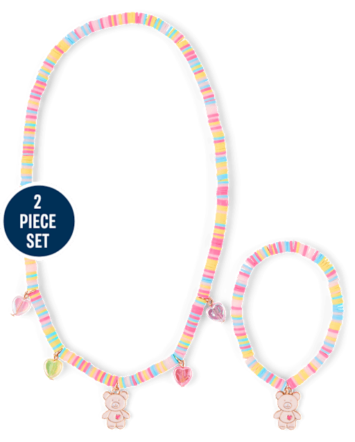 Girls Bear Beaded 2-Piece Jewelry Set