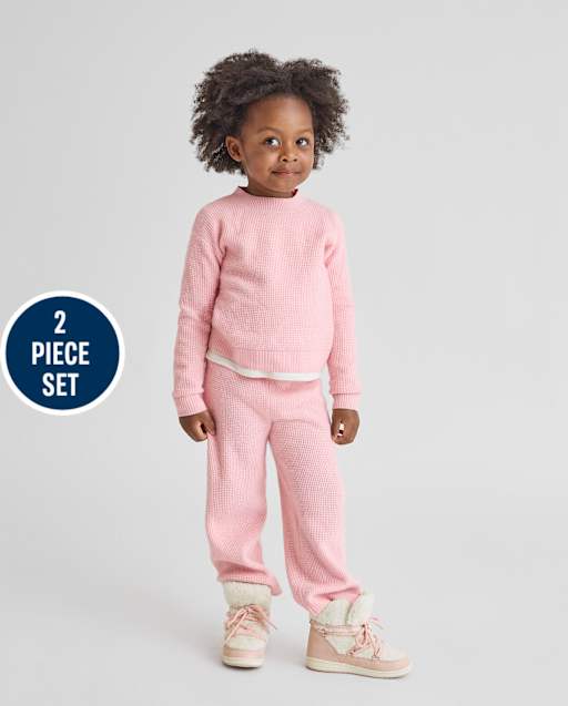 Ensemble 2 pièces pull gaufré pour petite fille
