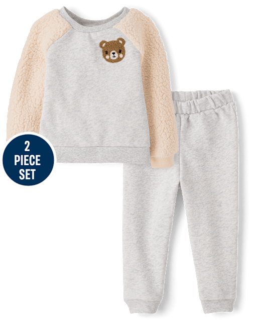 Toddler Girls Chenille Bear Premium Fleece 2-Piece Outfit Set