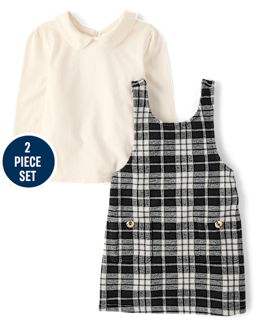 Toddler Girls Plaid Skirtall 2-Piece Outfit Set