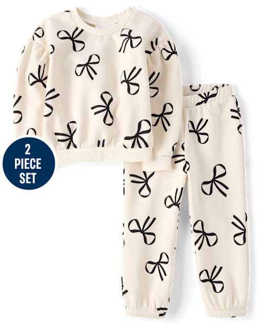 Toddler Girls Bow Premium Fleece 2-Piece Outfit Set