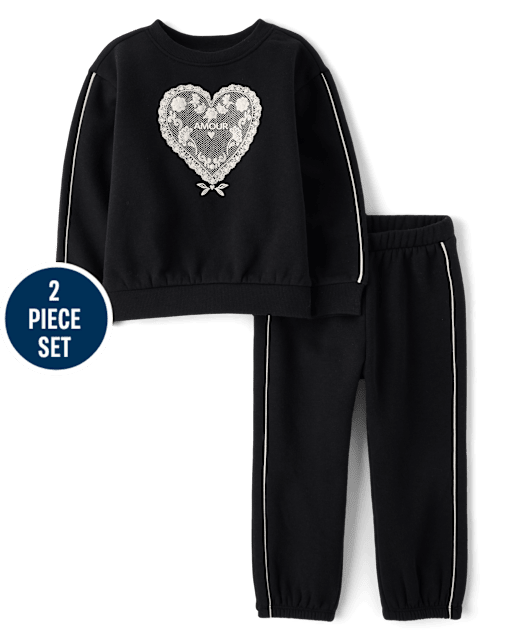 Toddler Girls Embellished Premium Fleece 2-Piece Outfit Set