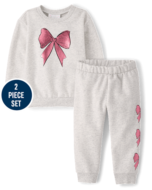 Toddler Girls Foil Bow Premium Fleece 2-Piece Outfit Set
