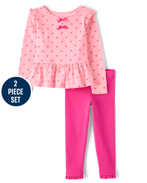 Toddler Girls Heart Bow Peplum 2-Piece Outfit Set