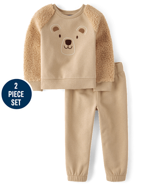 Baby And Toddler Boys Embroidered Bear Premium Fleece 2-Piece Outfit Set