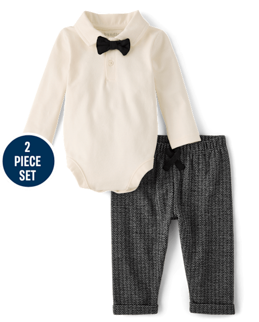Baby Boys Polo Bodysuit 2-Piece Outfit Set
