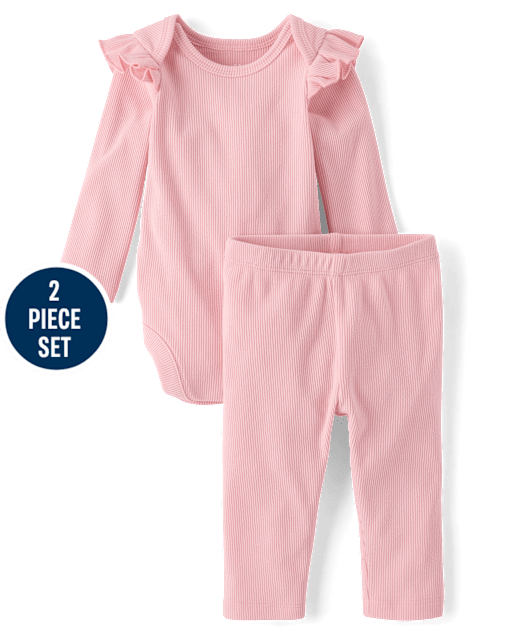Baby Girls Flutter Sueded Rib 2-Piece Playwear Set