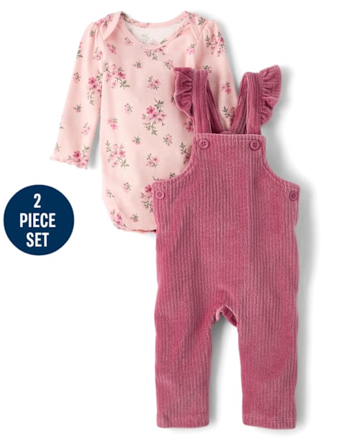 Baby Girls Floral Overalls 2-Piece Playwear Set