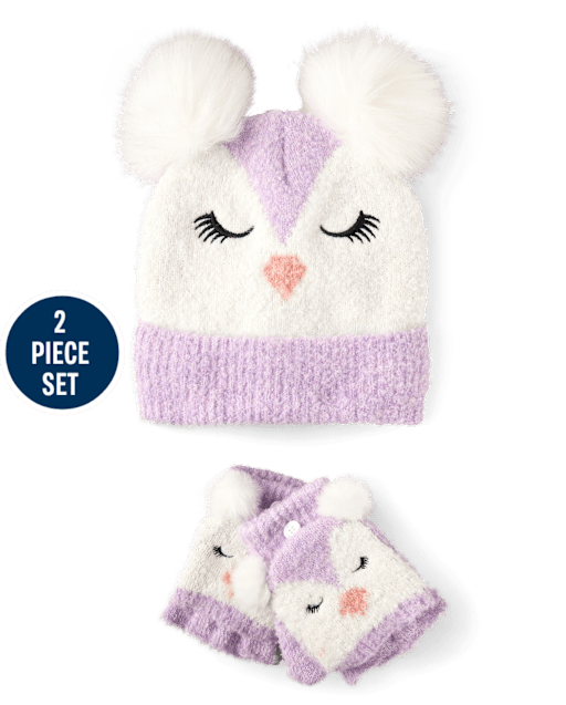 Girls Embroidered Owl 2-Piece Cold Weather Set