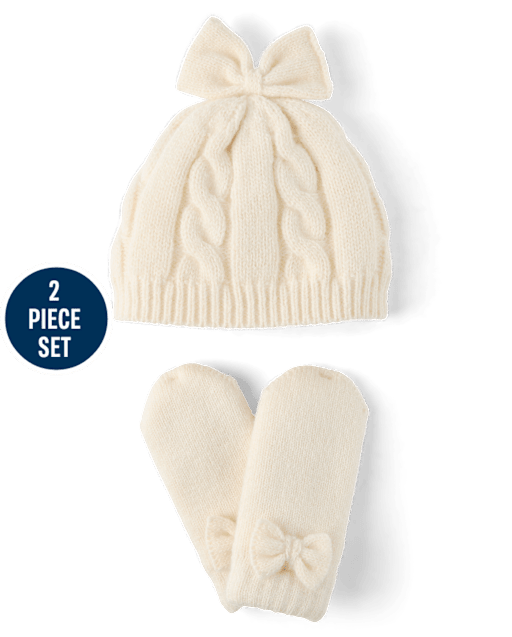 Baby Girls Bow Cable Knit 2-Piece Cold Weather Set