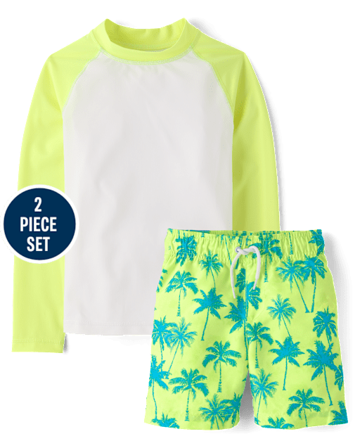 Boys Palm Tree Rashguard Swimsuit