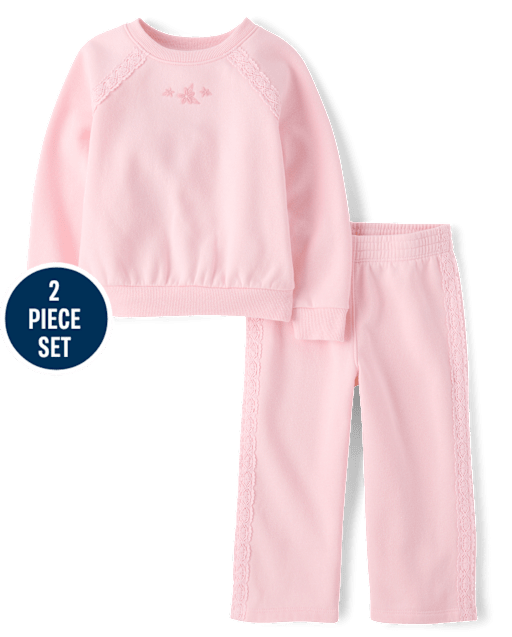 Toddler Girls Crochet Premium Fleece 2-Piece Set