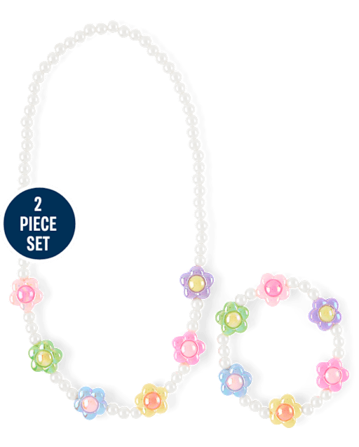 Girls Floral Beaded 2-Piece Jewelry Set