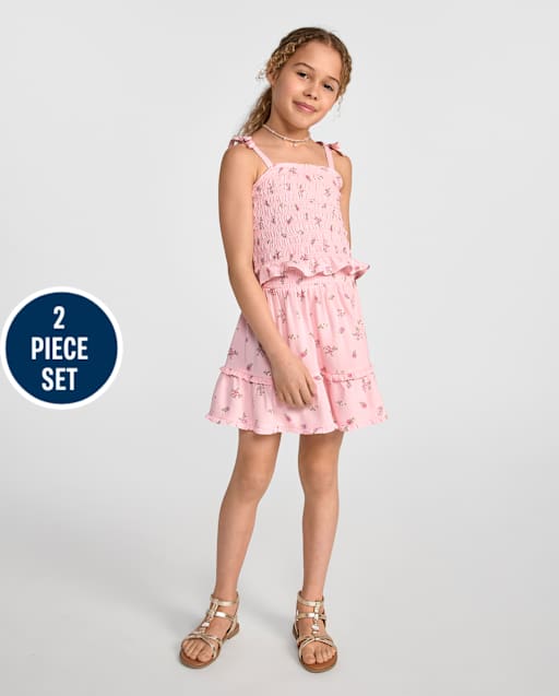 Ensemble 2 pièces à volants floraux pour filles