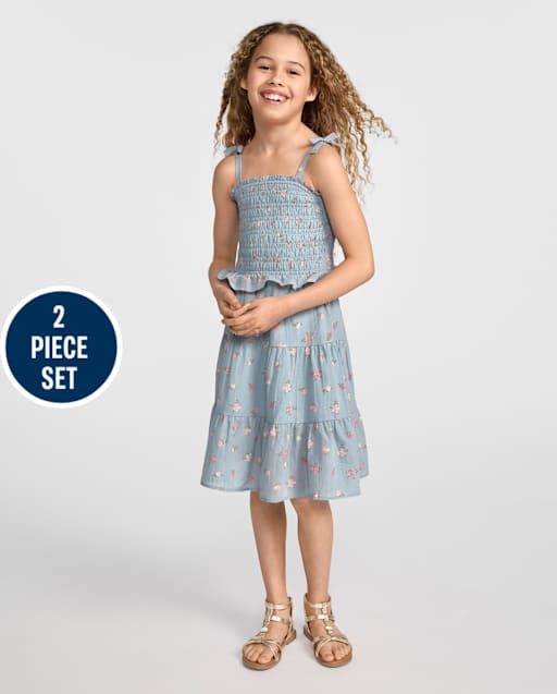 Girls Floral Textured 2-Piece Outfit Set