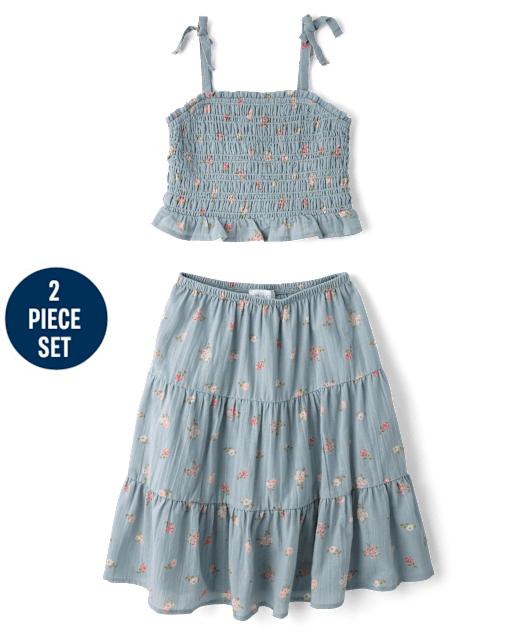 Ensemble 2 pièces à motif floral texturé pour filles