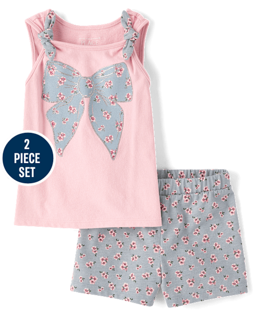 Ensemble 2 pièces pour petites filles avec nœud floral pailleté