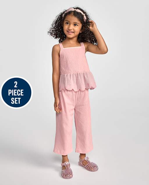 Ensemble 2 pièces à œillets texturés pour petites filles