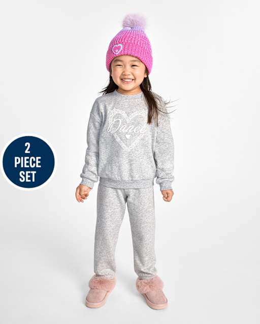 Toddler Girls Puff Print Dance Premium Fleece 2-Piece Outfit Set