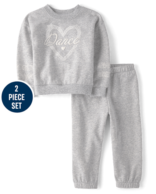 Toddler Girls Puff Print Dance Premium Fleece 2-Piece Outfit Set