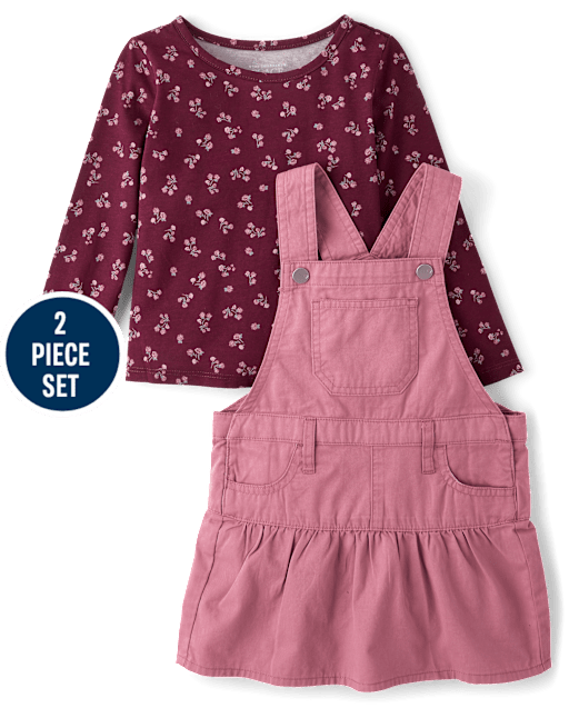Toddler Girls Floral Skirtall 2-Piece Outfit Set