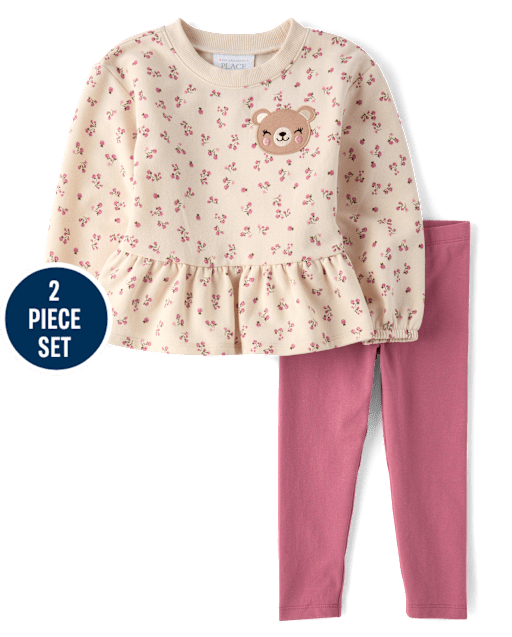Toddler Girls Embroidered Bear 2-Piece Outfit Set