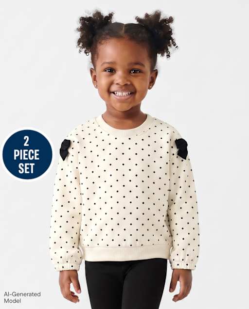 Toddler Girls Polka Dot Bow 2-Piece Outfit Set