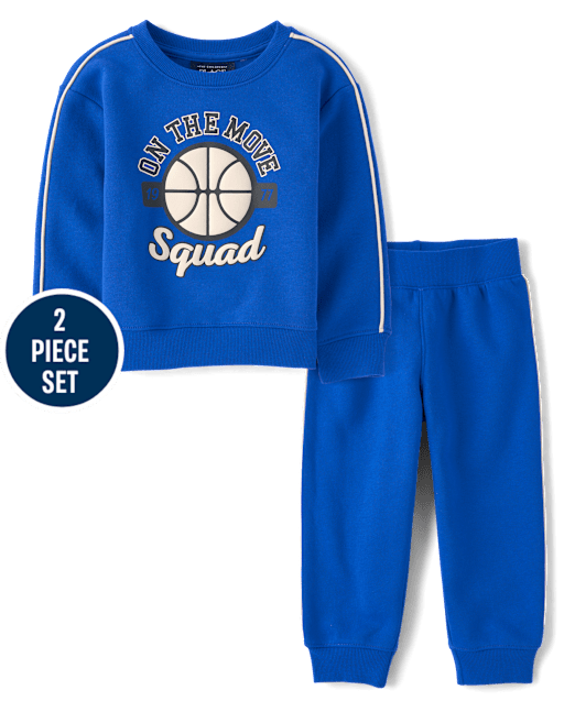 Baby And Toddler Boys Puff Print Basketball Premium Fleece 2-Piece Outfit Set