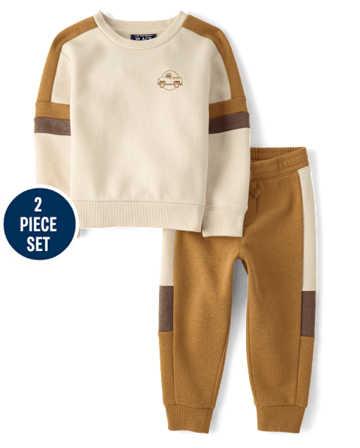 Baby And Toddler Boys Truck Colorblock Premium Fleece 2-Piece Outfit Set