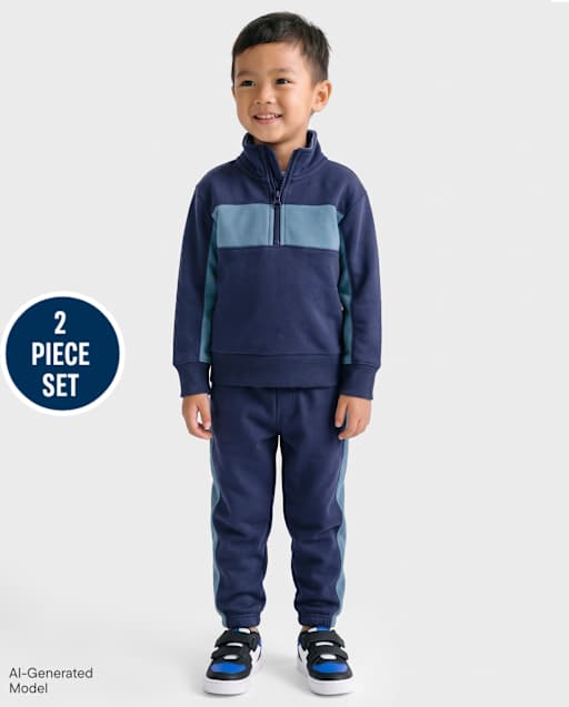 Baby And Toddler Boys Colorblock Premium Fleece 2-Piece Outfit Set