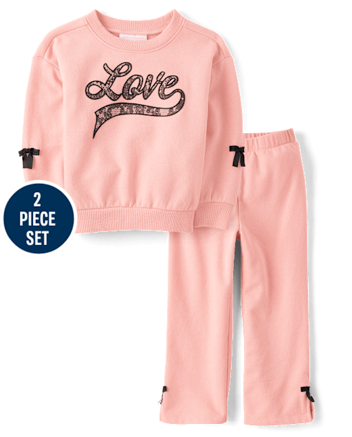 Toddler Girls Bow Fleece 2-Piece Outfit Set