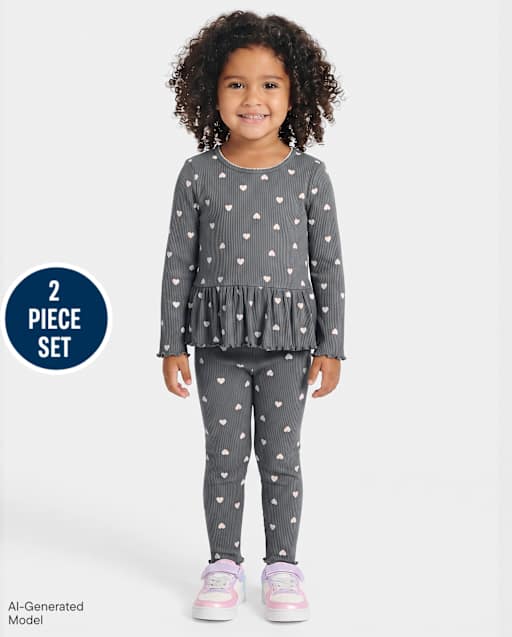 Toddler Girls Heart Ribbed 2-Piece Outfit Set