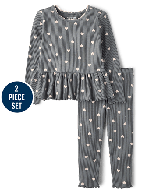 Toddler Girls Heart Ribbed 2-Piece Outfit Set