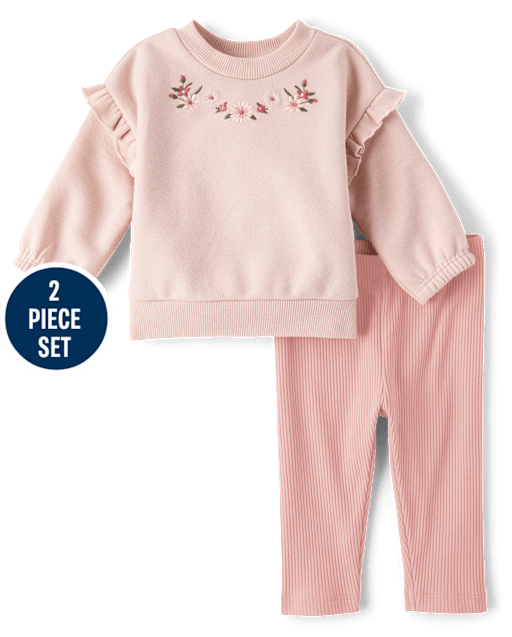 Baby Girls Embroidered Floral 2-Piece Playwear Set