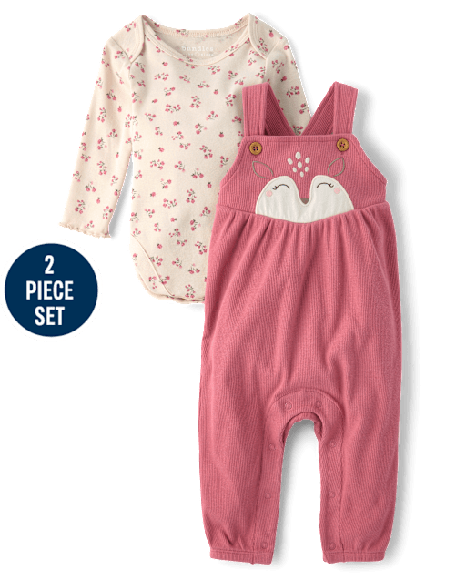 Baby Girls Embroidered Deer Overalls 2-Piece Playwear Set