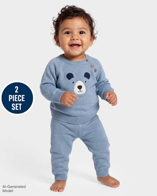 Baby Boys Applique Bear 2-Piece Outfit Set