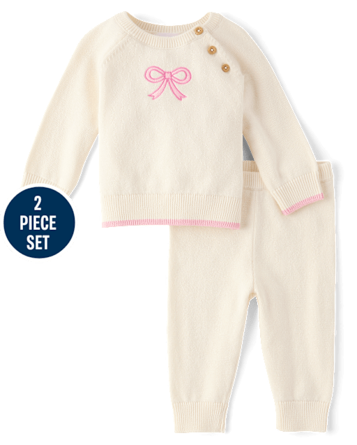 Baby Girls Embroidered Bow 2-Piece Outfit Set