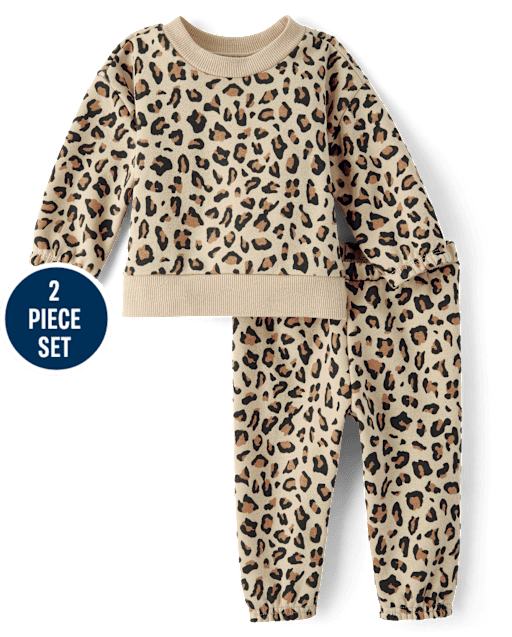 Baby Girls Leopard Premium Fleece 2-Piece Outfit Set