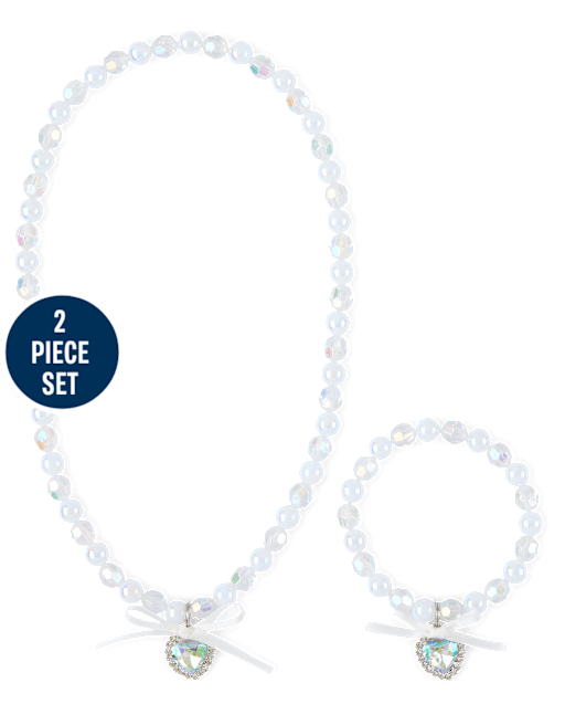 Girls Heart Beaded 2-Piece Jewelry Set
