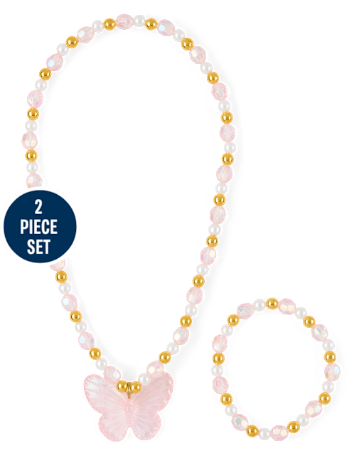 Girls Beaded Butterfly 2-Piece Jewelry Set