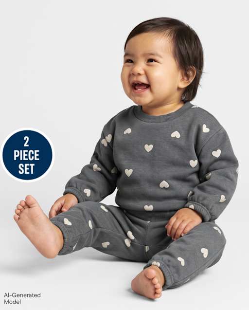 Baby Girls Heart Premium Fleece 2-Piece Playwear Set