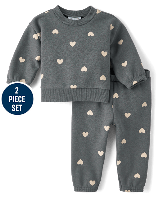 Baby Girls Heart Premium Fleece 2-Piece Playwear Set