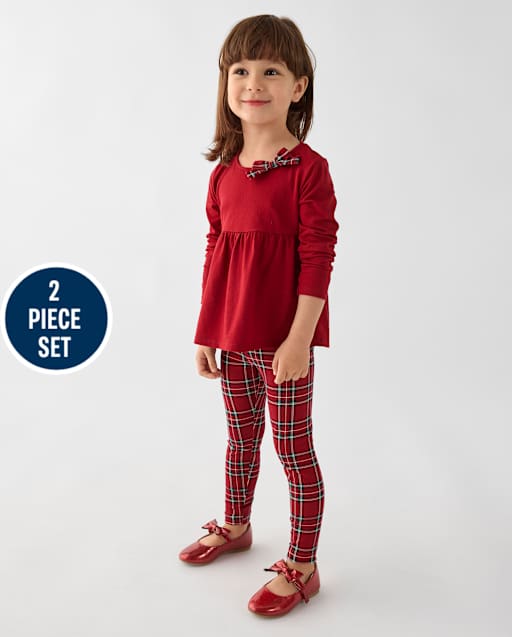 Toddler Girls Plaid Bow 2-Piece Outfit Set