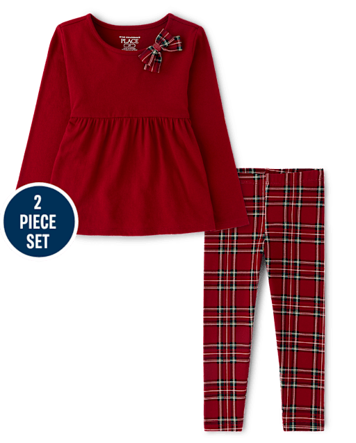 Toddler Girls Plaid Bow 2-Piece Outfit Set